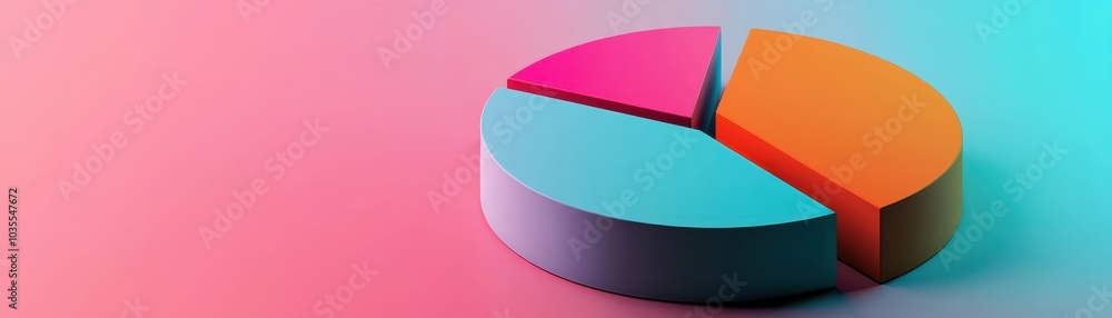 Poster colorful 3d pie chart on a gradient background, illustrating data visualization and business analyti