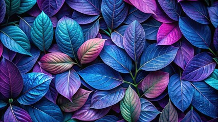 Aesthetic composition of purple and blue leaves mixed with green leaves