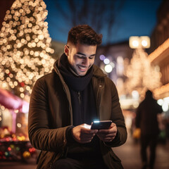 Man Focused on Finding Black Friday Deals on His Phone