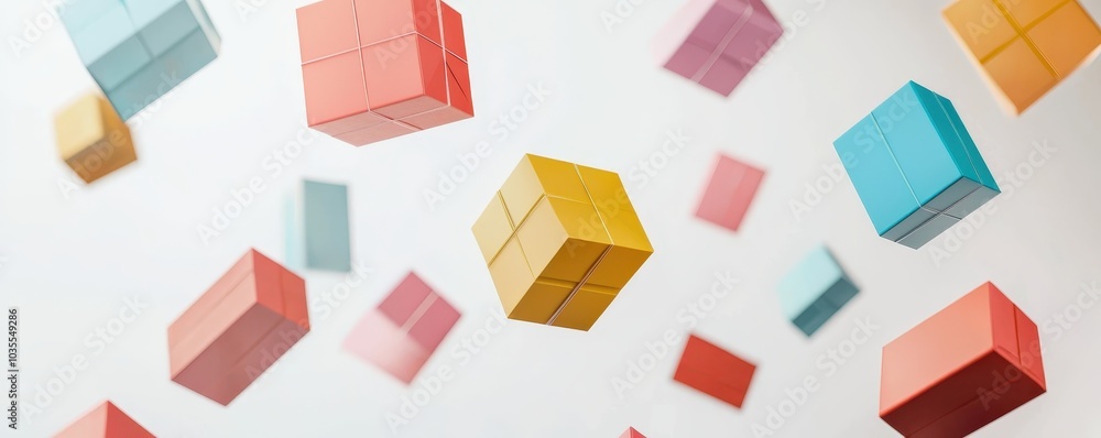 Aufkleber colorful cubes floating in mid-air, creating a dynamic and playful abstract scene. ideal for design 