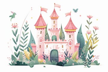 Fototapeta premium A Pink Castle Surrounded by Lush Greenery