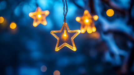 Serene Glowing Star Lights Suspended in Winter Air