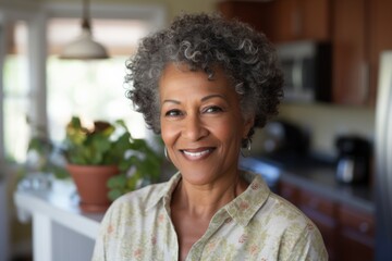 Portrait of a smiling active senior woman in sport clothes at home