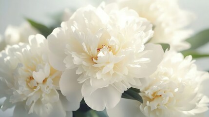 Fresh white peony flowers arranged in a vase serve as an elegant interior decor element for home staging and lifestyle advertisements.