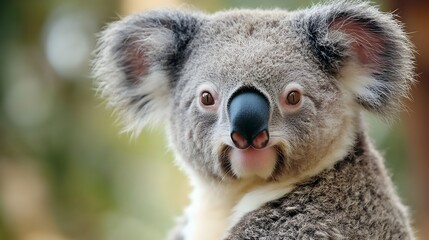 Naklejka premium Incredibly Cute Koala Bear with Soft Fuzzy Fur in Close Up Portrait