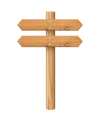 3d wooden signboard vector illustration. Realistic wood sign post. Blank arrow with wood texture, plywood road pointer. City guidance.