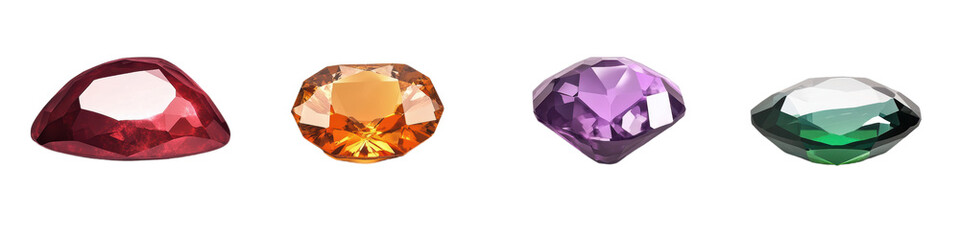 Colorful gemstones arranged on a white background for design and decoration. transparent background