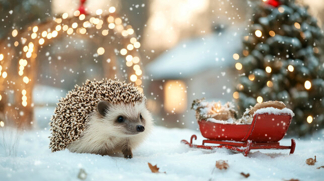 Curious Hedgehog in a Winter Wonderland Setting