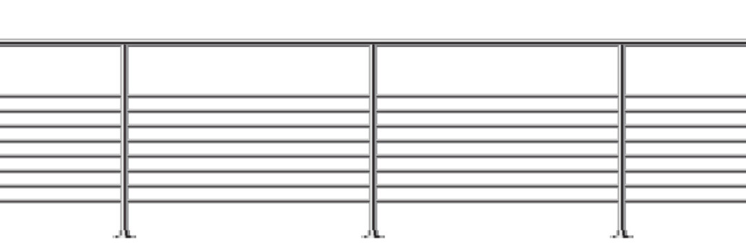 Metal fence with rails isolated on transparent background. Steel balcony with balustrades. Vector realistic 3D illustration of iron barrier, stairs balustrade for interior design.