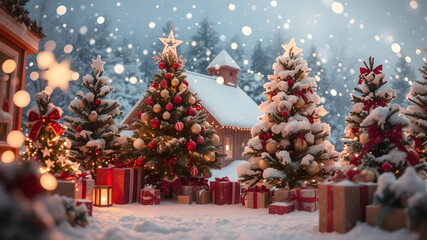 Christmas background with Christmas tree and decorations