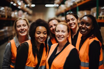 Smiling portrait of a diverse group of female warehouse workers