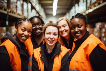 Obraz premium Smiling portrait of a diverse group of female warehouse workers