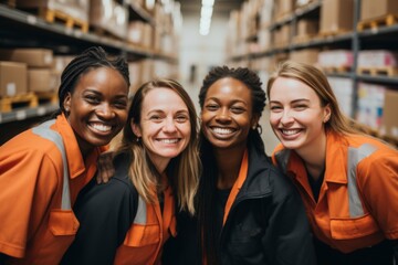 Obraz premium Smiling portrait of a diverse group of female warehouse workers