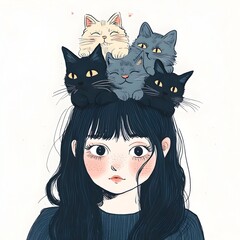 Enchanting Girl with Fanciful Feline Headpiece in Whimsical