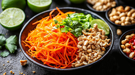 Colorful Fresh Papaya Shreds on a Dark Background