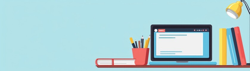 Minimalist workspace with laptop, books, and stationery on a desk. Ideal for productivity, study, or remote work inspiration.