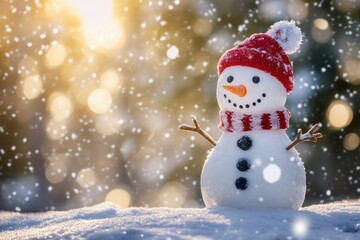 Cheerful Snowman in Winter Wonderland Scene
