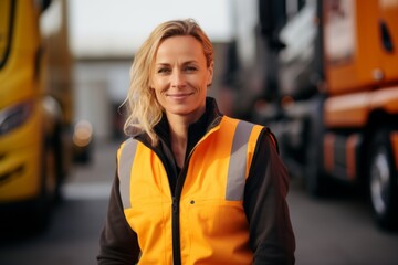 Obraz premium Portrait of a confident body positive Caucasian female truck driver