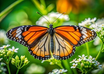 Fototapeta premium Stunning Common Tiger Butterfly on White Flower in Garden Beauty