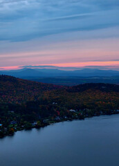 Beautiful colorful sunset over the mountains in autumn, fall foliage 