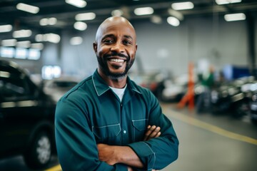 Obraz premium Portrait of a smiling middle aged African American car mechanic