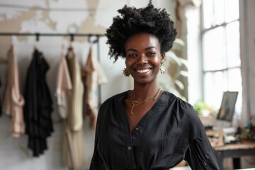 Fototapeta premium Portrait of a smiling female fashion designer in store