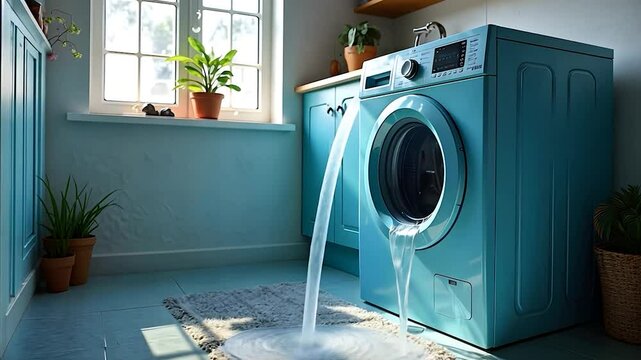 Leaky Washing Machine Flooding Laundry Room Floor