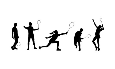 Badminton player silhouette. Set of man and woman badminton player silhouette isolated on a white background.
