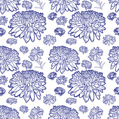 Seemless Pattern - Classic blue and white floral pattern on a transparent background to pick your own background color