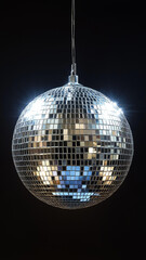 Obraz premium Shiny Disco Ball Hanging in Dark Background