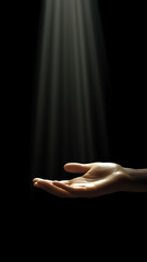 Hand Reaching for Light in Darkness