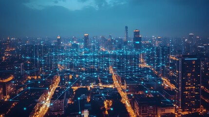 Fototapeta premium Wireless network and connection city. 