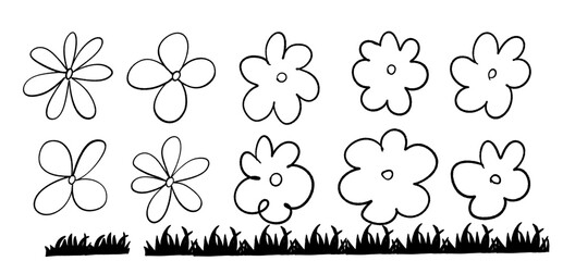Fototapeta premium Cute vector flowers in doodle style for design decoration.