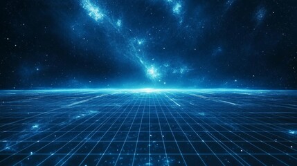 blue grid that extends to the horizon space background 