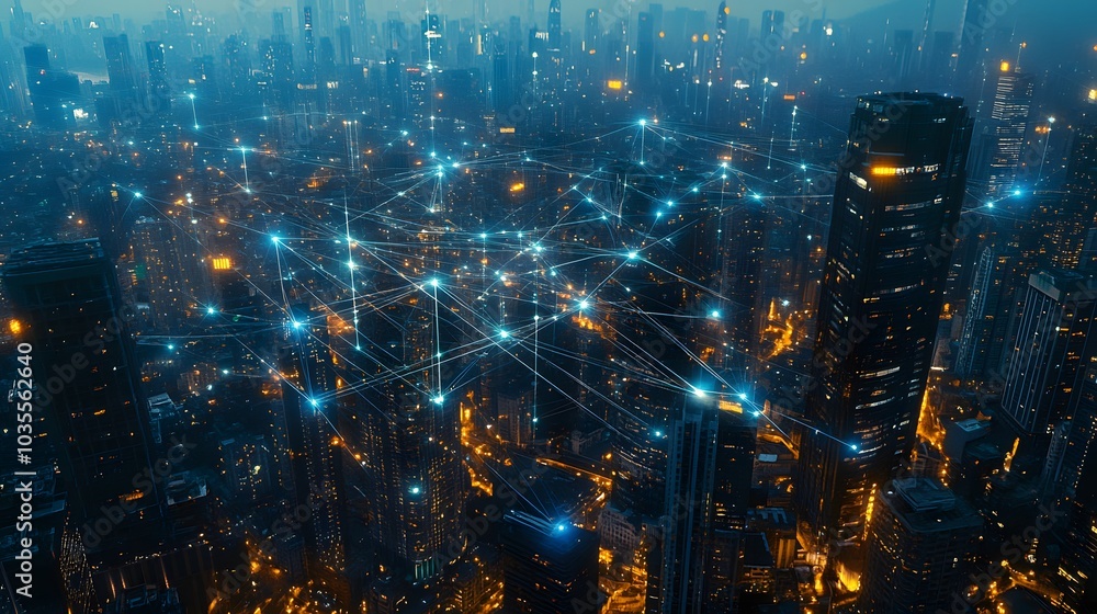 Poster wireless network and connection city.
