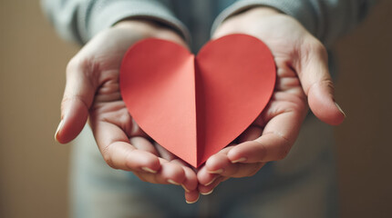 Hand Holding Red Paper Heart - Symbol of Love, Craft, DIY Projects, and Valentine’s Day Themes for Photo