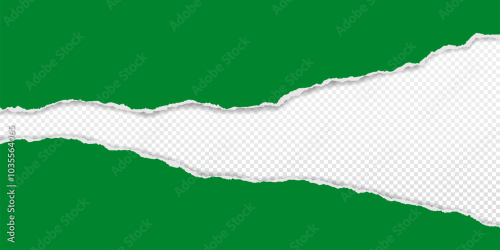 Aufkleber green piece of paper with torn edges and soft shadow are on transparent background for text or ad.