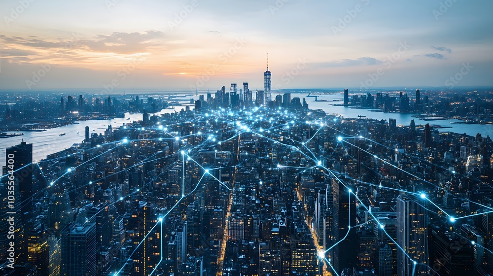 Poster wireless network and connection city.