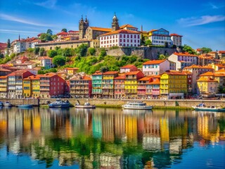 Naklejka premium Stunning Oporto Landscape: River, Architecture, and Hills of Portugal