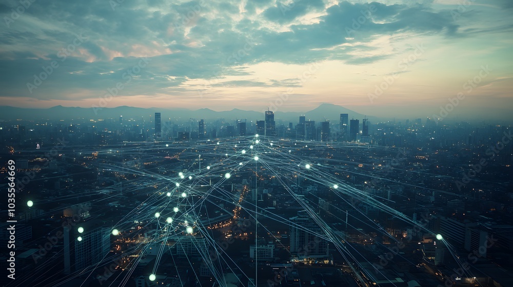 Poster wireless network and connection city.