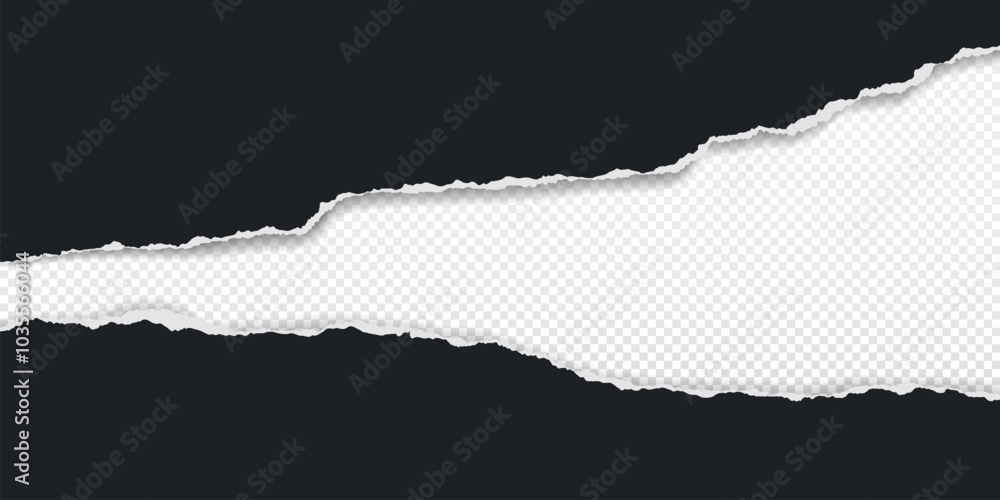Poster black piece of paper with torn edges and soft shadow are on transparent background for text or ad.