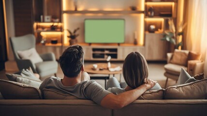 Couple Relaxing on Sofa Watching Television at Home