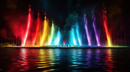 Colorful Water Fountain Show at Night
