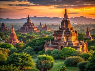 Obraz premium Stunning Sunset at Thatbyinnyu Temple, Bagan – Majestic Views of Myanmar's Highest Pagoda
