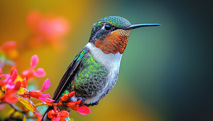 Fototapeta premium Beautiful hummingbird perching on branch in vibrant colors generated by AI