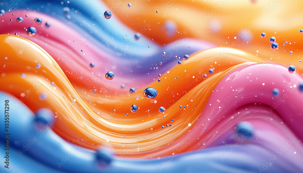 Poster smooth wave pattern in vibrant colors, futuristic liquid flow generated by ai