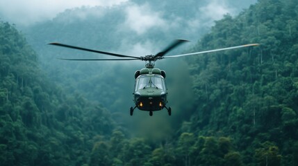 Fototapeta premium Helicopter flying close to a waterfall, mist rising in the air
