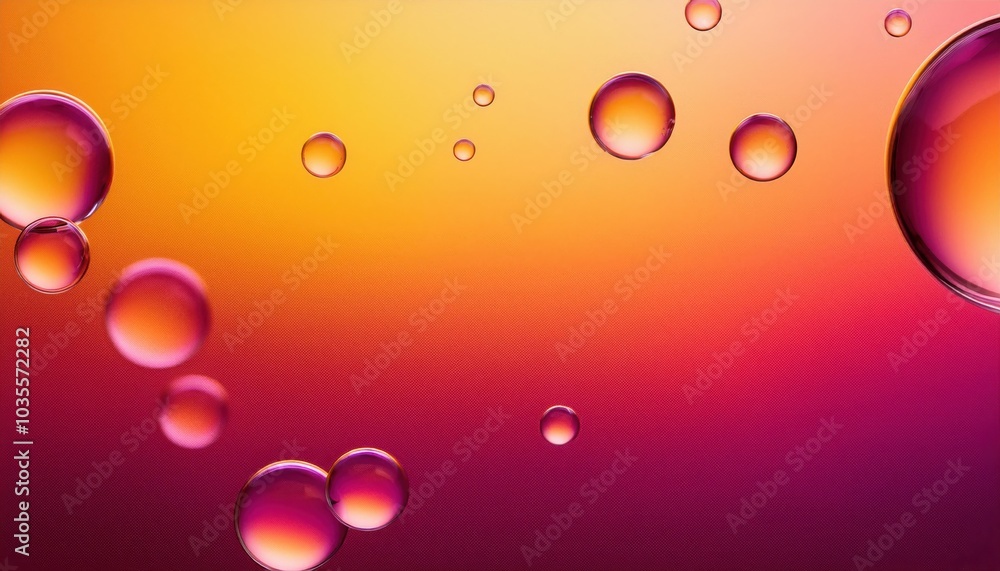 Poster dynamic gradient bubbles in warm sunset tones. 3d glossy spheres floating on a smooth abstract backd
