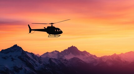 Fototapeta na wymiar Helicopter landing on a rooftop helipad in a busy city, skyscrapers in the background 