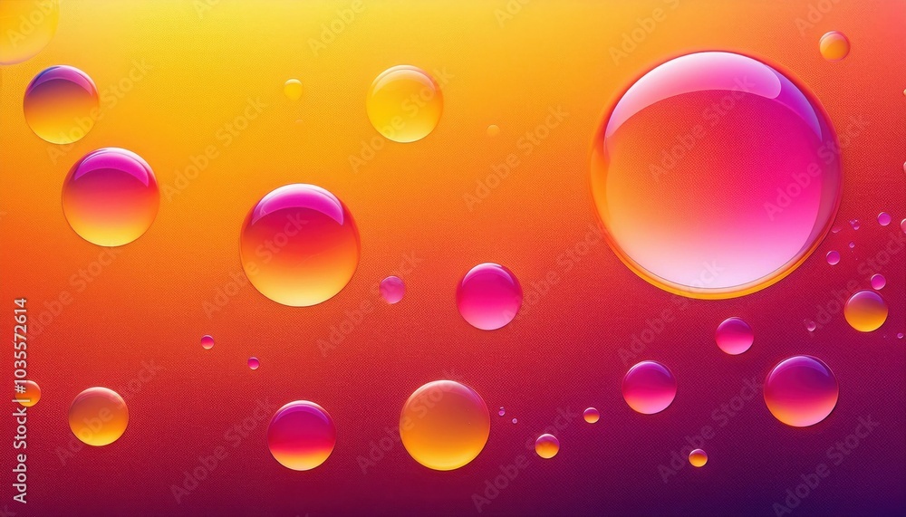 Poster dynamic gradient bubbles in warm sunset tones. 3d glossy spheres floating on a smooth abstract backd